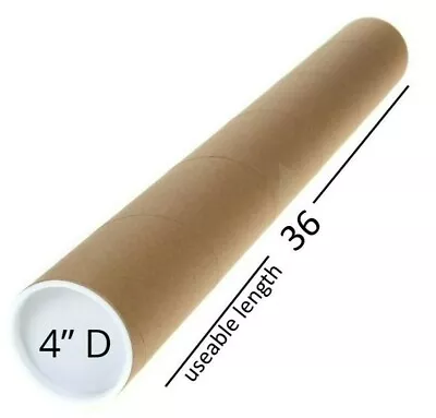 4 X 36 Premium Kraft Mailing Shipping Poster Tubes With Plastic End Caps Round • $35.83