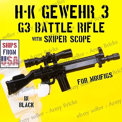 G3 Battle Rifle Gewehr 3 W Sniper Scope For Minifigs  • CUSTOM TOY Bricks • $2