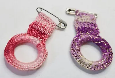 2 Vintage Crocheted Roller Shade Finger Pulls - Variegated Pink And Purple • $8.88