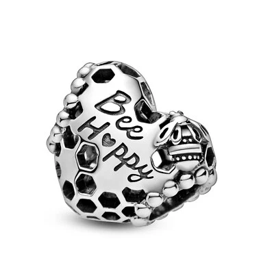 Bee Happy Honey Charm Sterling Silver For Bracelet Dangle S925 Christmas Gift • £8.50