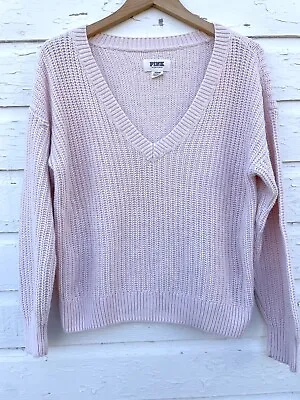 Victoria's Secret PINK Sweater Soft V-Neck Boyfriend Ribbed Knit Women's Medium • $9