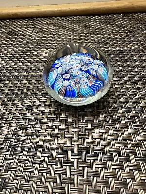 Milliefiori Art Glass Flowers Paperweight Blue Red White 2” Murano Style • $20