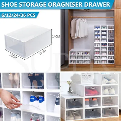$17.99 • Buy Shoe Box Rack Storage Plastic Organizer Shelf Stand Shelves Clear Door Cube DIY