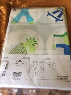 Ikea LISTIG Tab Top Curtains  205x225cm 41x89” 100% Cotton NEW BNWT Tie Backs • £25