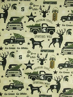 Michigan State Spartans College Vintage Holiday Msu Print Rare Cotton Fabric Fq • $3.99