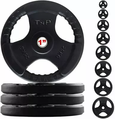 1  TNP Rubber Encased Tri Grip  Barbell Dumbbell Bar Weight Disc Plates • £16.99