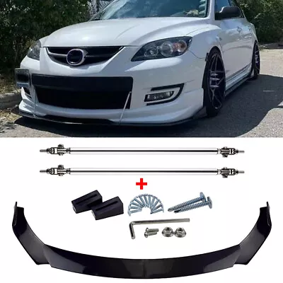 $45.06 • Buy For Mazda 3 Sedan / Hatchback Black Front Bumper Lip Spoiler Splitter+Strut Rods