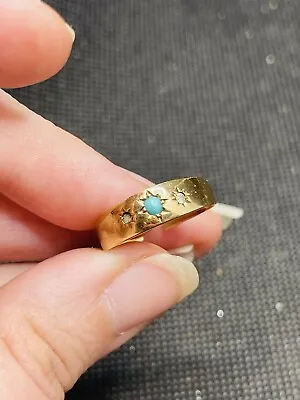 Antique 1831-1868 French Or Belgium 18k Gold Diamond Turquoise Men’s Ring  • $600