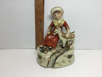 Vintage Lady With Goats Ceramic? Porcelain? Figurine Unmarked Hand Painted • $45