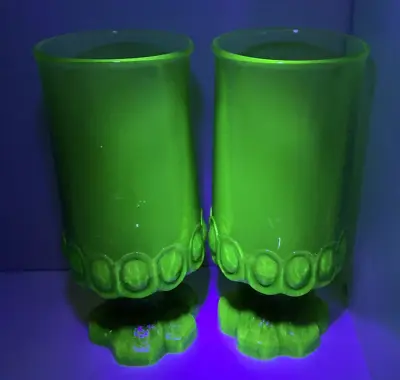 RETRO URANIUM GLASS GOBLETS Footed Tiffin Franciscan Madeira Citron Green LOT 2 • $39.95