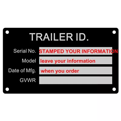 Pre-Engraved  TRAILER VIN ID PLATE DATA TAG SERIAL MODEL NUMBER IDENTIFICATION • $18.10