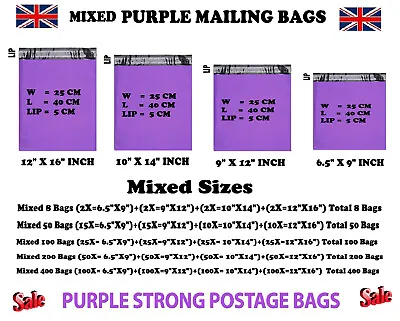 £2.49 • Buy MIXED SIZES PURPLE Postage/Postal Mailing Bags/Sacks/Envelopes Mailers Strong