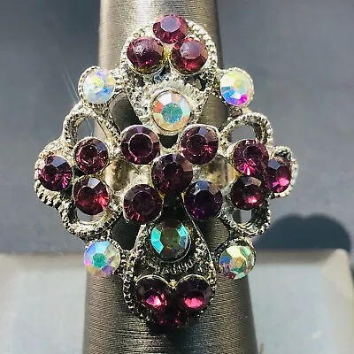 Gorgeous Estate Purple Aurora Borealis Rhinestone Vintage Adjustable Ring • $7