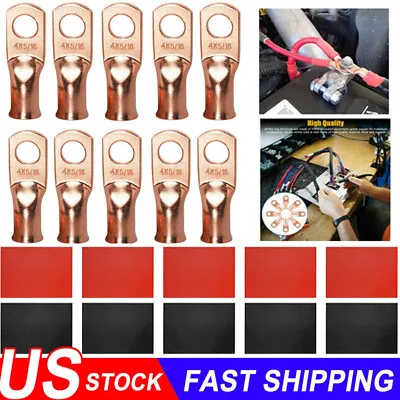 4 AWG Gauge Copper Lugs W/ BLACK & RED Heat Shrink End Ring Terminals Wire 20Pcs • $8.99