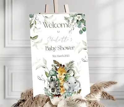 Personalised Safari  Baby Shower Welcome Sign A3 Poster Banner Backdrop • £8.99