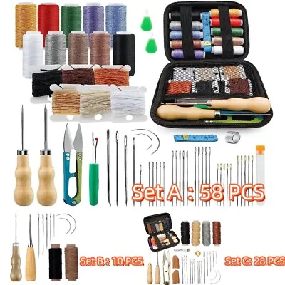 10 28 58pcs Leather Waxed Thread Needles Awl Hand Tool Kit For DIY Sewing Craft • $7.99