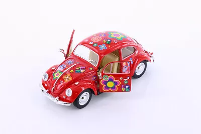 Red Peace Flowers VW Volkswagen Beetle Kinsmart 1:24 New No Box 6.5  • $6.64