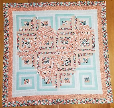 $40 • Buy Precut Log Cabin Quilt Kit Frontier Heart Coral Apricot Peach And Teal 