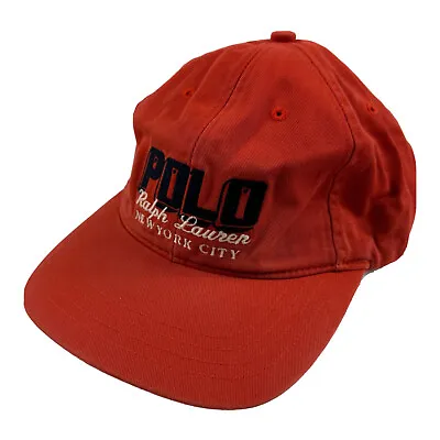 RARE Vintage Polo Sport Ralph Lauren New York City Orange Strap Back Hat • $136.76