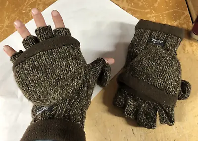 Thinsulate POP-TOP Gloves Mittens Insulated Brown-Olive Rag Wool Suede One Size • $13.95
