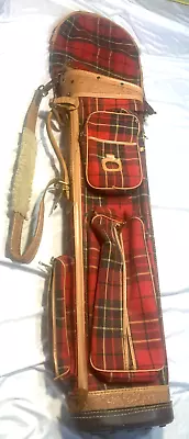 Vintage Atlantic Products Plaid Canvas Golf Bag W/Tooled Leather Trim & Cover • $70