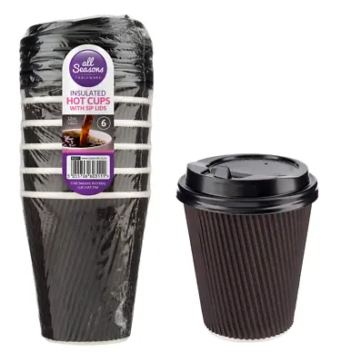 Insulated Disposable Coffee Tea Cups With Lids Kraft Paper For Hot & Cold Drinks • £5.99