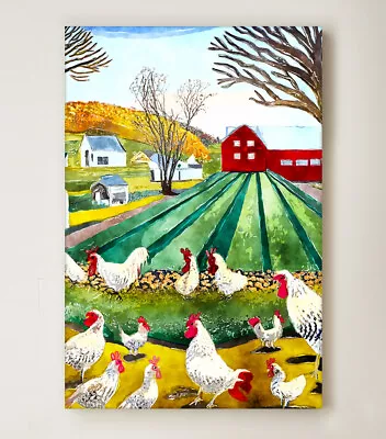 Chicken Farm Countryside Print Framed Canvas Wall Art Picture Living Room Decora • £14.99