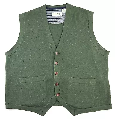 Orvis Mens Lambs Wool Hunter Green Cardigan Sweater Vest Pockets Size XL • $44.95