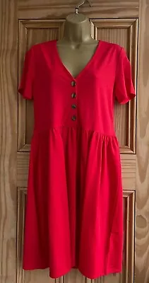 Ex WAREHOUSE Brand New Red Jersey Long Smock Tunic Dress Size 10  • £12.99