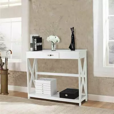 Modern White Finish Entry Hall Console Table With Drawer Living Room Entryway • $59.99