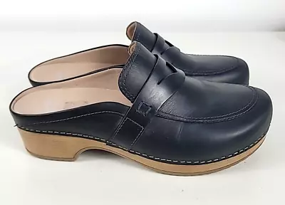 Dansko Womens BEL OILED PULL UP Black Leather Clogs Mules Sz 40 /US 9.5 10 • $69.99