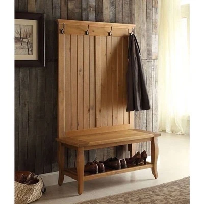 $371.90 • Buy Rustic Pine Wooden Hall Tree Coat Rack Hat Hooks Storage Stand Entryway Bench