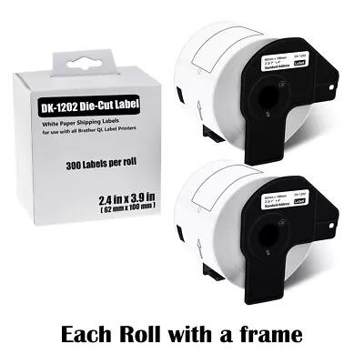 $17.99 • Buy 2Rolls 62mmx100mm White Paper Shipping 300 Labels DK-1202 For Brother QL-710W