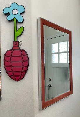 $200 • Buy Mid Century Modern Chrome & Velvet Mirror 35  X 25  WOW!