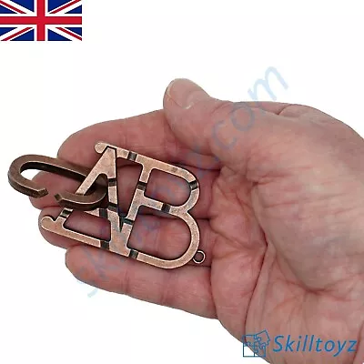 Skilltoyz IQ Cast Metal Puzzle 3D Brain Teaser Small ABC Bronze #67 - UK Stock • £4.49