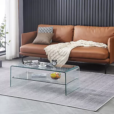 Glass Coffee Table With Shelf Living Room Table • $209