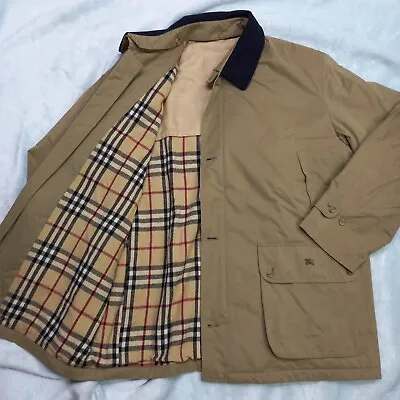 Vintage Burberry Overcoat Winter Jacket Beige Nova Check Wool Lined Mens Size XL • $230