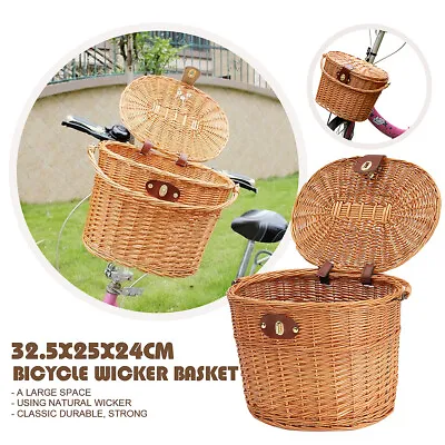 £32.12 • Buy Wicker Bicycle Bike Shopping Storage Basket W/ Lid Handle Pet Cat Carrier Box