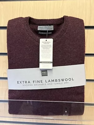 M&S Extra Fine Lambswool Crew Neck Jumper In Berry Size Small • £20