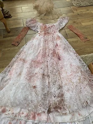 Halloween Zombie Bride Costume Wedding Dress Veil & Sleeves Size 10 12 Book Day • £40