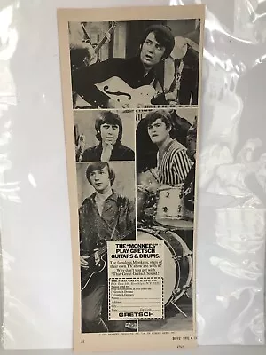 1967 Monkees Gretsch Guitars~Drums Photo Music Oddball TV Show Promo Trade AD • $11.99