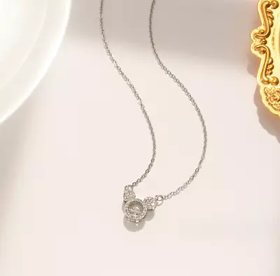 Titanium Silver/Gold Disney Mickey Mouse Pave CZ Pendant Chain Necklace • $11.99