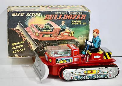 1962 TN Nomura No 15 Magic Action Bulldozer Tin Battery W/Box Works - XLNT • $179