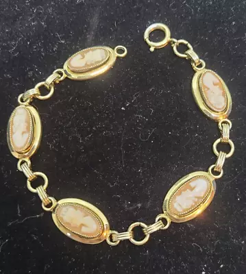 Antique 7   Cameo Link  Bracelet 12K 1/20 Gold Filled  Bracelet • £34.05