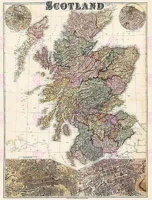 £19.99 • Buy Map Antique Bacon Scotland Glasgow Edinburgh Large Replica Canvas Art Print