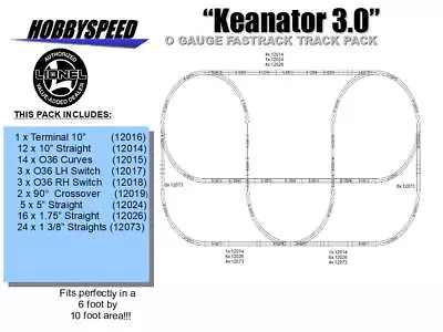 LIONEL FASTRACK KEANATOR 3.0 TRACK LAYOUT 6X10' O GAUGE Switch Layout Pack • $535.07