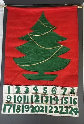 Vtg Handmade Felt Advent Calendar Christmas Tree Pockets Complete 25 Pieces • $34.99