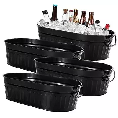 4 Pcs Galvanized Ice Buckets 5.3 Gallons Beverage Tub Galvanized Metal Black • $116.83