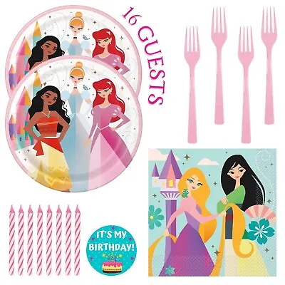 Disney Princess Birthday Party Supplies For 16 Guests Plates Napkins Forks NEW • $9.99