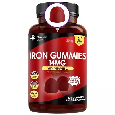 Iron Gummies 14mg - 120 Iron Supplements Enriched Vitamin C + Real Fruit Juice • £12.95